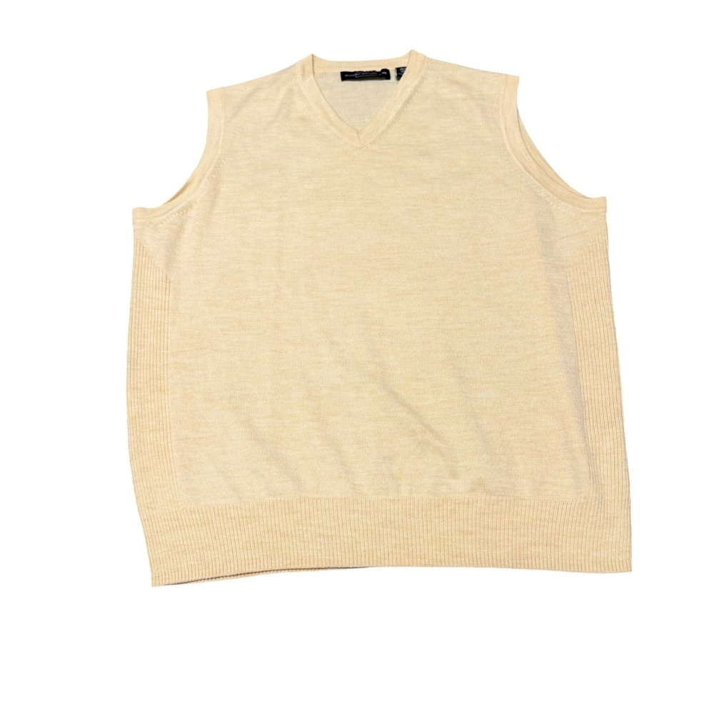Carnoustie Mens M Merino Wool V Neck Sweater Vest Yellow Golf Preppy Layering